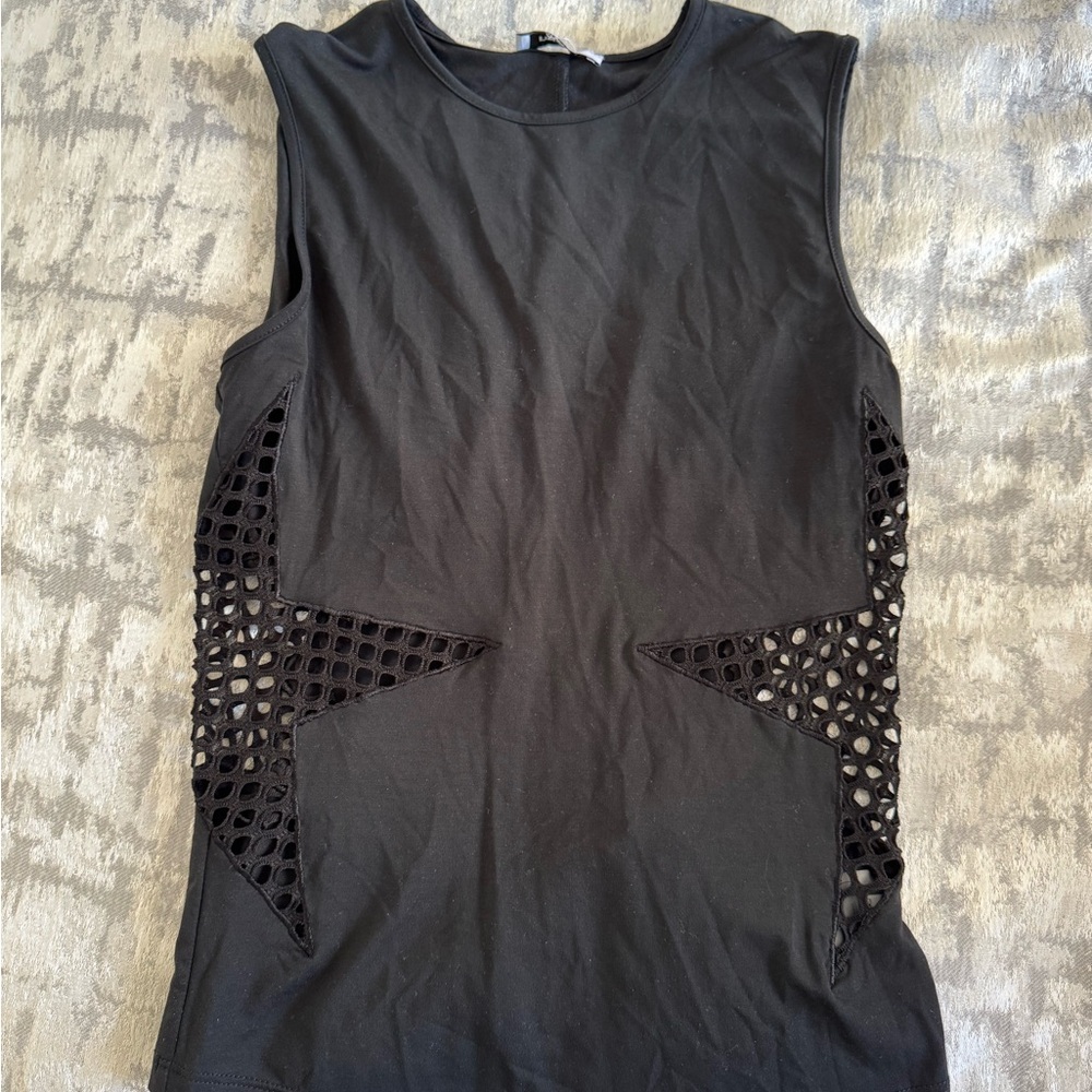 Miaou Black Sleeveless Top with Mesh Accents